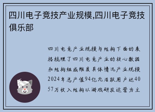 四川电子竞技产业规模,四川电子竞技俱乐部